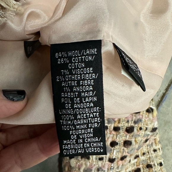 A370 Dana Buchman Mink Fur Trim Tweed Jacket Sz 4P Brown Pink Cream Luxury - Picture 8 of 10